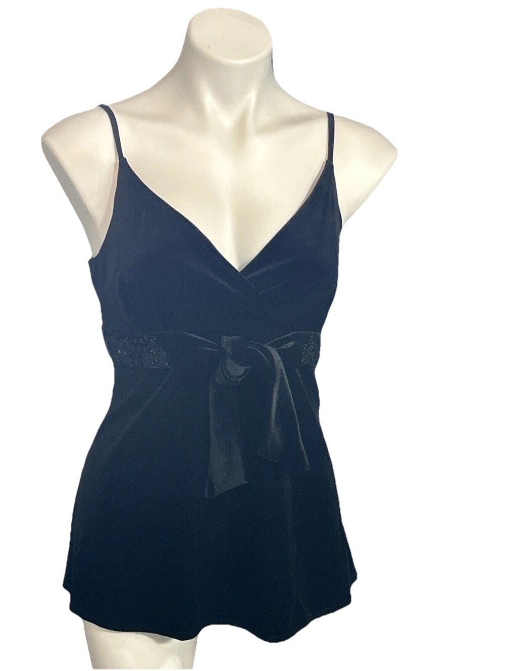 International Concepts L Petite NWT Black Velvet Beaded Top Whimsigoth V-neck